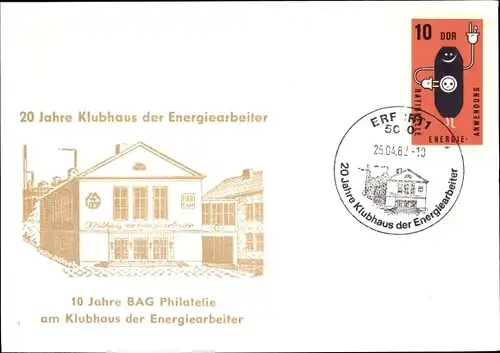 Ak Erfurt in Thüringen, 20 Jahre Klubhaus der Energiearbeiter, 10 Jahre BAG Philatelie