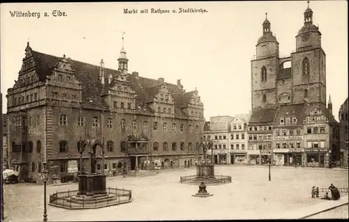 Ak Lutherstadt Wittenberg, Markt, Rathaus, Stadtkirche