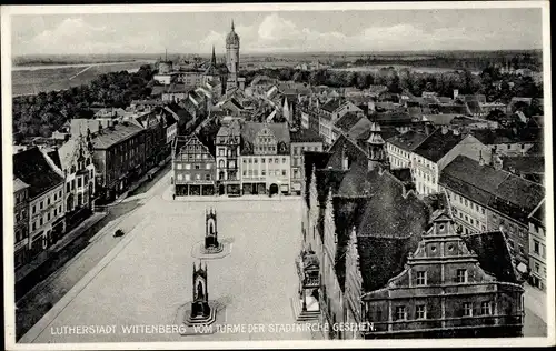 Ak Lutherstadt Wittenberg in Sachsen Anhalt, vom Turme der Stadtkirche gesehen