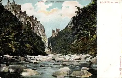 Ak Thale im Harz, Bodetal, Partie mit Kronentempel