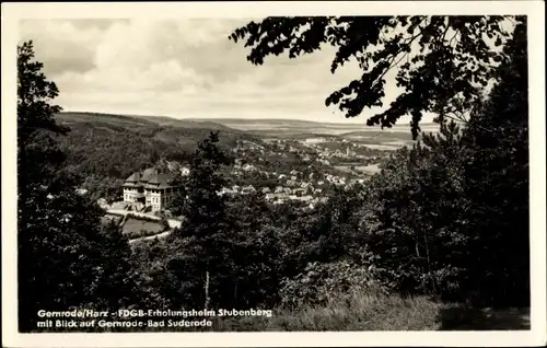 Ak Gernrode Quedlinburg im Harz, FDGB-Erholungsheim Stubenberg mit Blick auf Ort und Bad Suderode