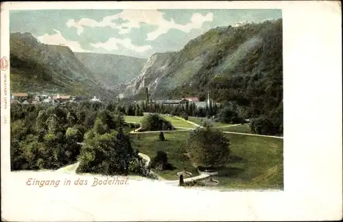 Ak Treseburg Thale im Harz, Hexentanzplatz, Eingang ins Bodetal, Rosstrappe