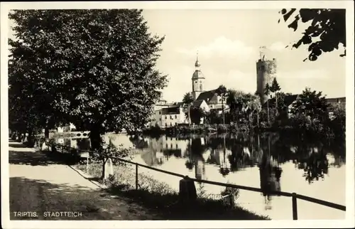 Ak Triptis in Thüringen, Stadtteich, Kirche, Schlossturm