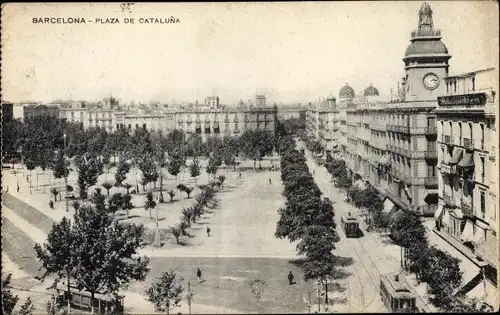 Ak Barcelona Katalonien Spanien, Plaza de Cataluña, Plaça de Catalunya