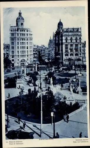 Ak Barcelona Katalonien Spanien, Plaza de Cataluña, Plaça de Catalunya