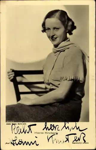 Ak Schauspielerin Hansi Knoteck, Portrait, Autogramm