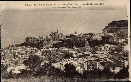 Ak Monte Carlo Monaco, Vue générale prise de Beausoleil