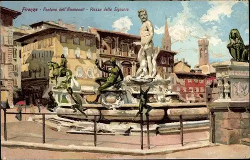 Künstler Ak Firenze Florenz Toscana, Fontana dell'Ammanati, Piazza dela Signoria