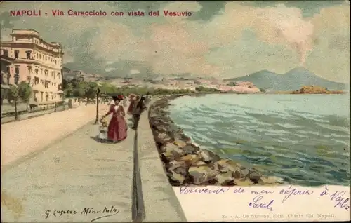 Künstler Ak Napoli Neapel Campania, Via Caracciolo con vista Vesuvio