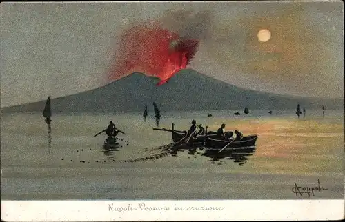 Mondschein Künstler Ak Napoli Neapel Campania, Vesuvio in eruzione, 19 Novembre 1899