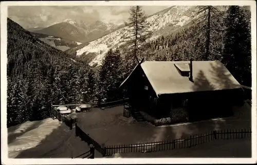 Ak Tirol, Urlaub in den Stubaier Bergen im Winter, Hütte