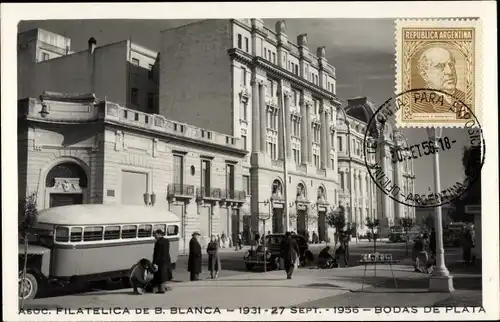 Foto Ak Argentinien, Asoc. Filatelica de B. Blance 1931-27 Sept 1956, Bodas de Plata, Bus