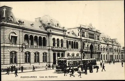 Ak Buenos Aires Argentinien, Casa de Gobierno, Straßenbahn