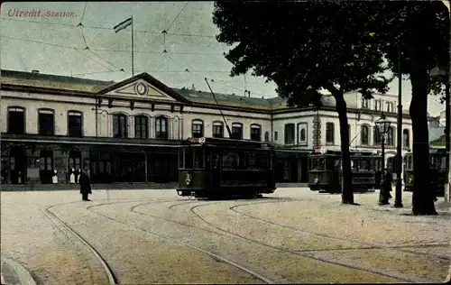 Ak Utrecht Niederlande, Centralstation, Straßenbahn