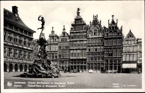 Ak Anvers Antwerpen Flandern, Grand Place et Monument Brabo