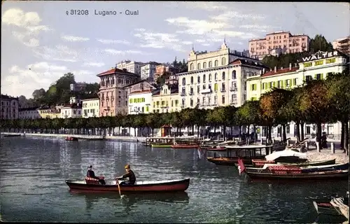 Ak Lugano Kanton Tessin Schweiz, Quai, Ruderpartie