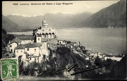 Ak Locarno Kanton Tessin Schweiz, Madonna del Sasso e Lago Maggiore