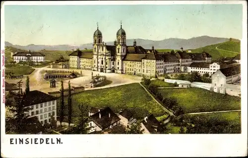 Ak Einsiedeln Kt. Schwyz Schweiz, Panorama mit Kloster