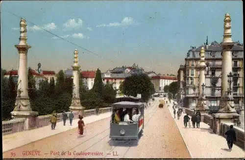 Ak Genève Genf Schweiz, Pont de la Coulouvreniere, Straßenbahn