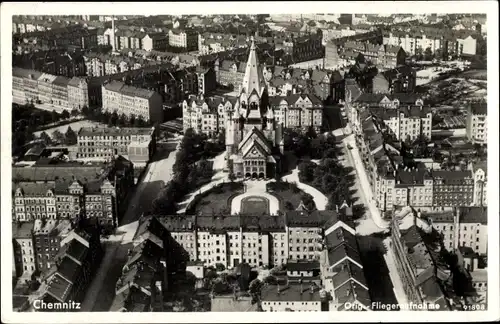 Ak Chemnitz Sachsen, Teilansicht der Stadt, Kirche, Fliegeraufnahme