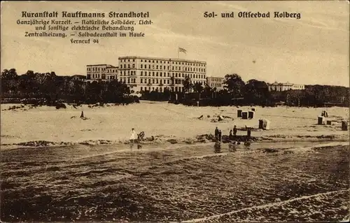 Ak Kołobrzeg Kolberg Pommern, Kuranstalt Kauffmanns Strandhotel