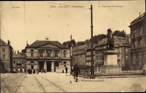 Ak Sedan Ardennes, Platz Turenne Stadthaus und Turenne Denkmal