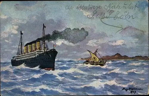 Künstler Ak Listmann, A., Dampfer, Dampfschiff, Segelboot