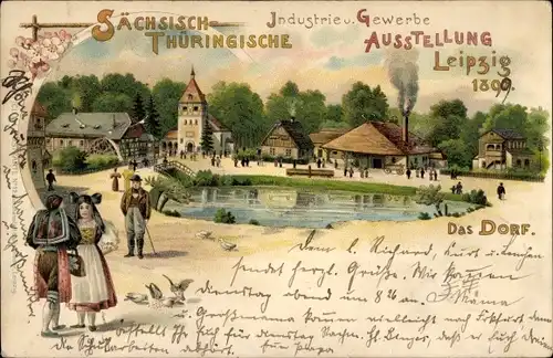 Litho Leipzig, Sächsisch Thüringische Industrie und Gewerbeausstellung 1897, Trachten, Dorf