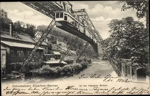 Ak Elberfeld Wuppertal, Schwebebahn Elberfeld-Barmen, An der Haspeler Brücke