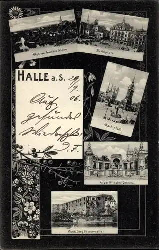 Ak Halle an der Saale, Marktplatz, Kaiser Wilhelm-Denkmal, Moritzburg