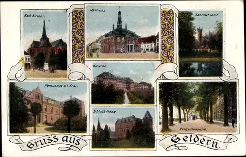 Ak Geldern, Kaserne, Pensionat, Progymnasium, Schloss, Rathaus