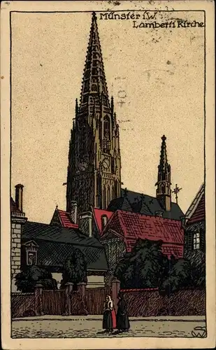 Steindruck Ak Münster in Westfalen, Lamberti-Kirche