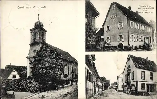 Ak Kirchardt in Baden, Gemischtwarenhandlung, Kirche
