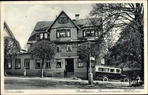 Ak Dornstetten im Schwarzwald Württemberg, Gasthaus und Pension zum Waldhorn, Autobus