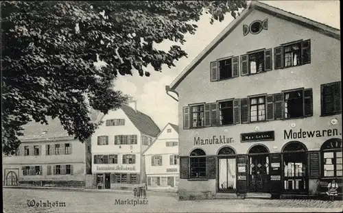 Ak Welzheim in Württemberg, Marktplatz, Manufaktur- und Modewaren