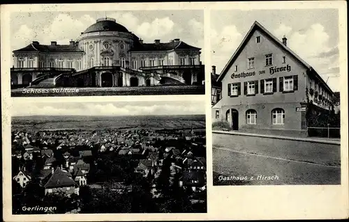 Ak Gerlingen in Württemberg, Schloss Solitude, Gasthaus zum Hirsch, Totalansicht der Ortschaft