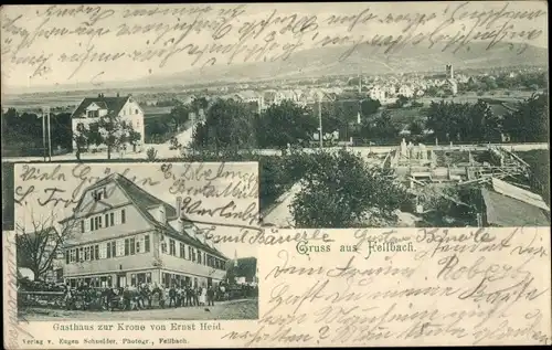 Ak Fellbach in Württemberg, Gasthaus zur Krone, Blick auf den Ort