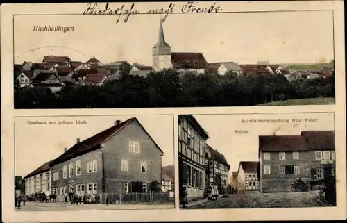 Ak Kirchheilingen in Thüringen, Materialwarenhandlung, Gasthaus zur grünen Linde, Totalansicht