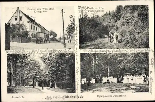 Ak Bischofrode Lutherstadt Eisleben in Sachsen Anhalt, Spielplatz im Junkerholz, Gasthaus Waldhaus