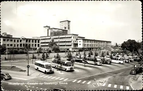 Ak Hoensbroek Heerlen Limburg Niederlande, Gezicht op Staatsmijn Emma, Busparkplatz