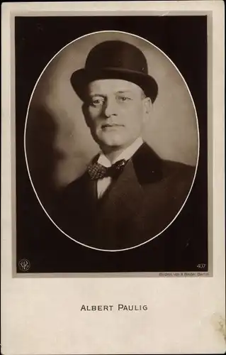Ak Schauspieler Albert Paulig, Portrait, Hut, Fliege