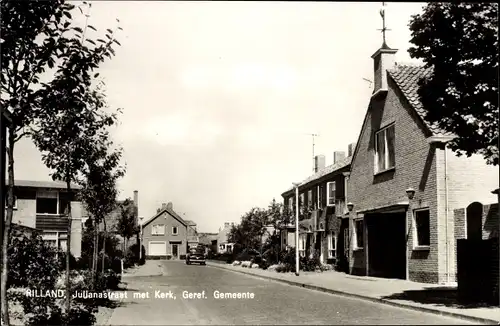 Ak Rilland Reimerswaal Zeeland Niederlande, Julianastraat met Kerk