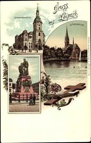 Litho Leipzig in Sachsen, Lutherkirche, Johanniskirche, Lutherdenkmal