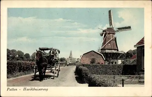 Ak Putten Gelderland, Havikhuiserweg, Windmühle, Pferdewagen