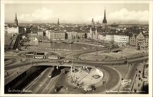 Ak Stockholm Schweden,Slussen, Schloss, Verkehr, Brücke