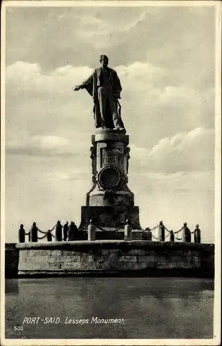 Ak Port Said Ägypten, Lesseps Monument