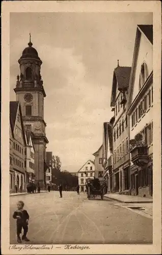 Ak Hechingen im Zollernalbkreis, Straßenpartie beim Marktplatz, Kutsche, Kind, Stiftskirche