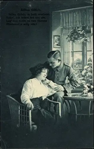 Ak Liebespaar, Soldat mit Frau, Stilles Glück