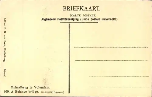 Ak Volendam Nordholland Niederlande, A Balance Bridge, Niederländische Tracht