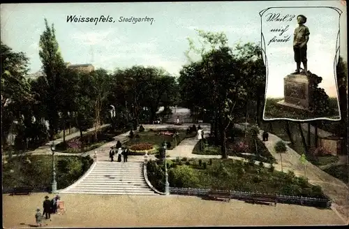 Ak Weißenfels, Stadtgarten, Treppe, Denkmal